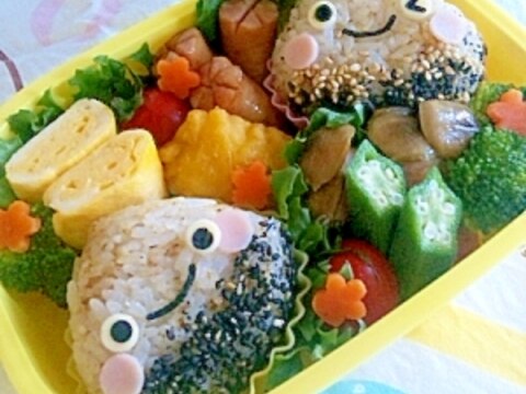 簡単キャラ弁☆くりっ子オニギリ弁当♪